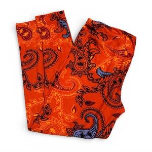 LuLaRoe Orange and Purple Paisley Leggings Tall$ Curvy